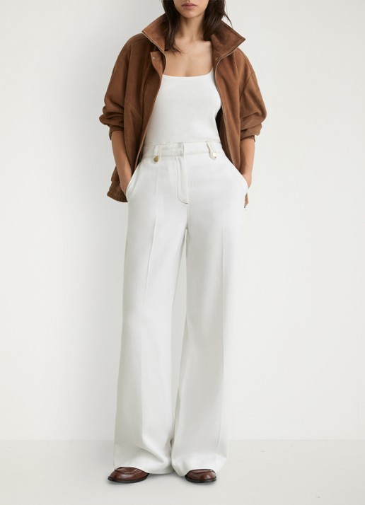 Reiss Petite Kaia high waist wide fit pantalon van lyocell - voorkant 7 wit