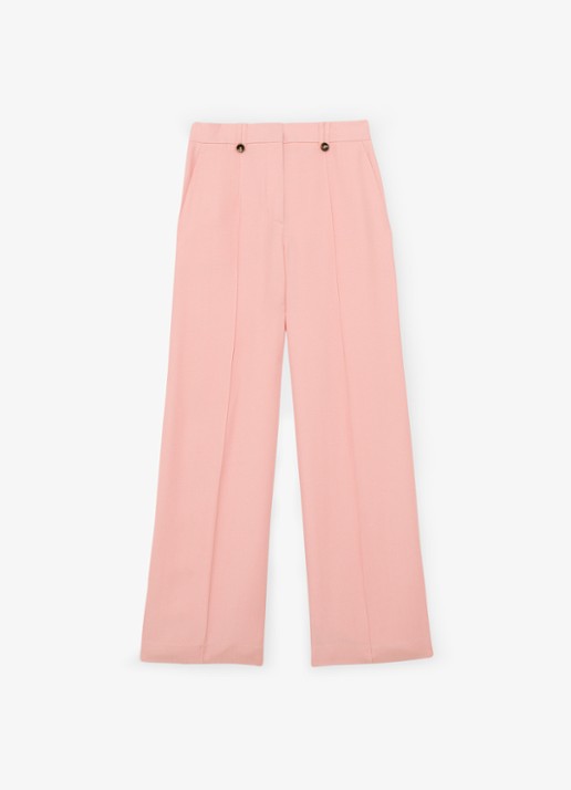 Reiss Petite Magda high waist wide fit pantalon met steekzakken - voorkant 2 oudroze