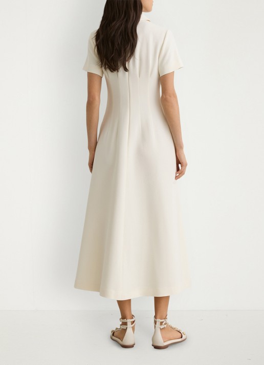 Reiss Petite Mari midi jurk met plooien - achterkant 8 creme