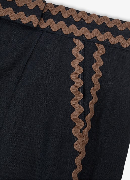 Reiss Petite Mila high waist wide fit pantalon van linnen - detail 7 donkerblauw