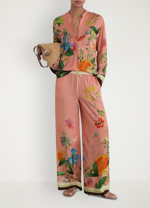 Reiss Petite Milos mid waist wide fit pantalon met print - voorkant 2 oudroze