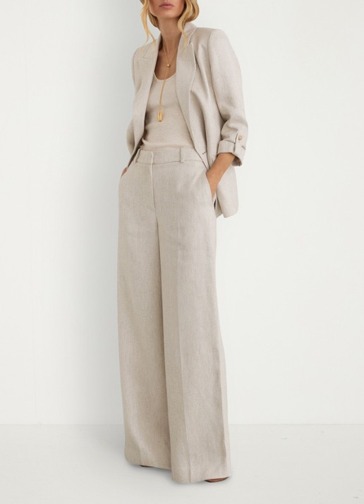 Reiss Petite Nolah high waist wide fit pantalon in linnenblend - detail 6 naturel