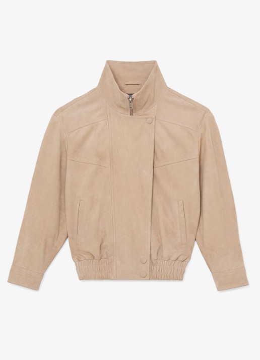 Reiss Petite Petra jack van suède - voorkant beige