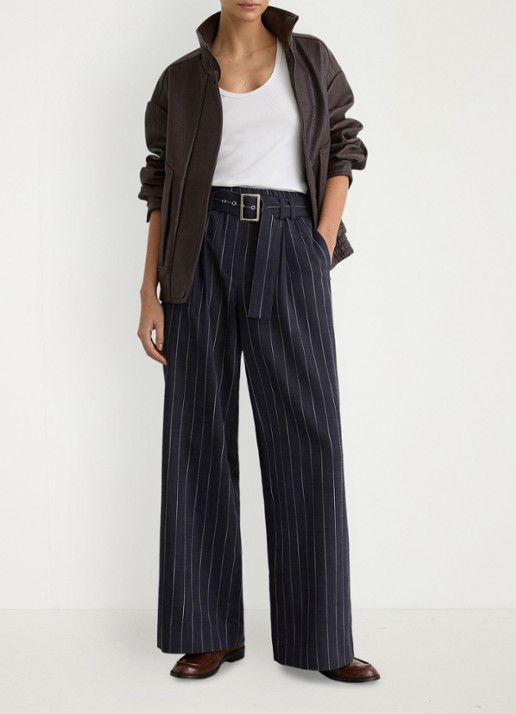 Reiss Petite Rae high waist wide leg pantalon met krijtstreep - voorkant 2 blauw