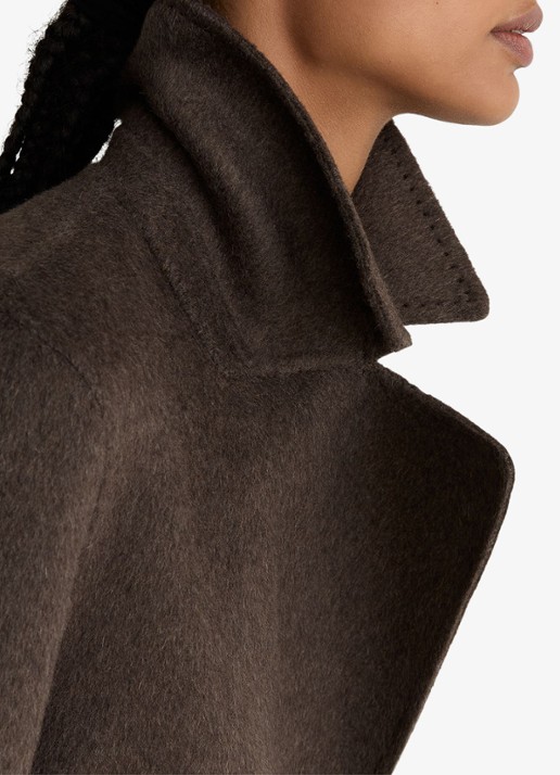 Reiss PETITE RENE double-breasted mantel in kasjmierblend met strikceintuur - detail 2 bruin
