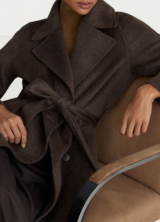 Reiss PETITE RENE double-breasted mantel in kasjmierblend met strikceintuur - detail 5 bruin