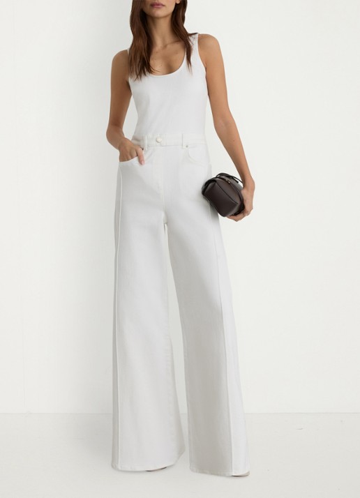 Reiss Petite Rose wide fit jumpsuit van denim - voorkant 6 wit