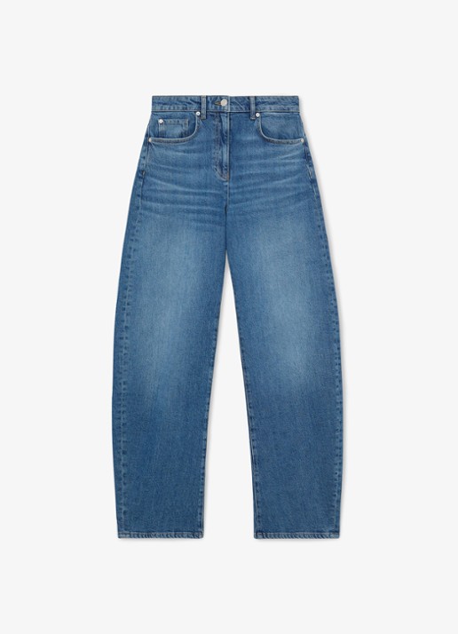 Reiss Petite Sabel high waist balloon fit jeans in medium wassing - voorkant denim