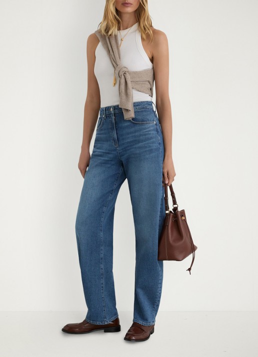 Reiss Petite Sabel high waist balloon fit jeans in medium wassing - voorkant 2 denim