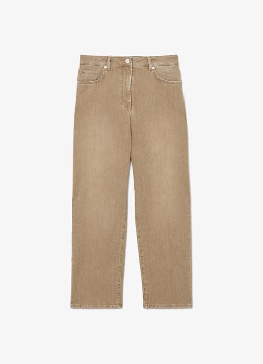 Reiss Petite Selin mid waist straight leg jeans met steekzakken - voorkant 2 zand