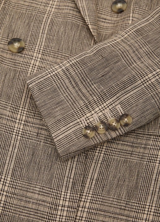 Reiss Petite Sybil double-breasted blazer van linnen met ruitdessin - detail 4 beige