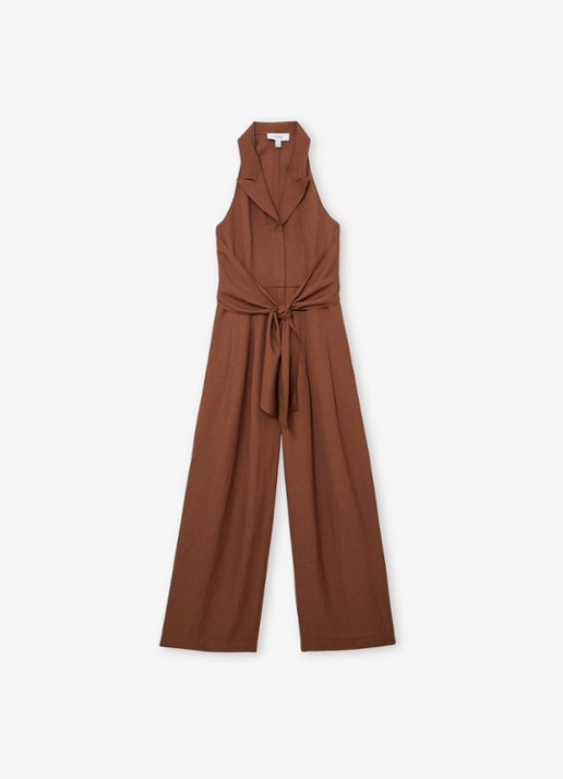 Reiss Petite Taya wide fit jumpsuit in linnenblend