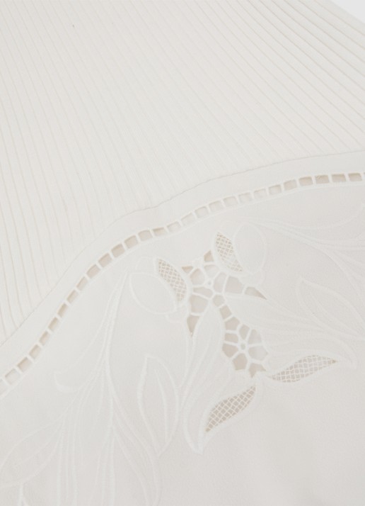 Reiss Phoenix ribgebreide midi jurk met broderie  - detail 4 wit