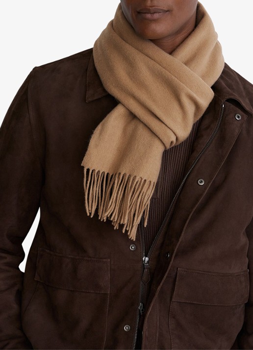 Reiss Picton sjaal in kasjmierblend 180 x 31 cm - voorkant 6 camel
