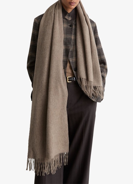 Reiss Picton sjaal van wol en kasjmier - detail donkerbeige