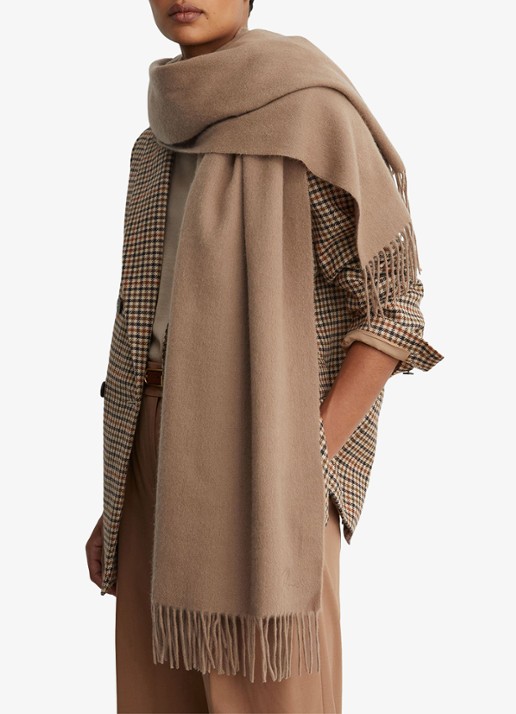 Reiss Picton sjaal van wol en kasjmier - detail camel