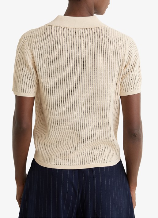 Reiss Pippa regular fit polo met opengewerkt dessin - achterkant creme