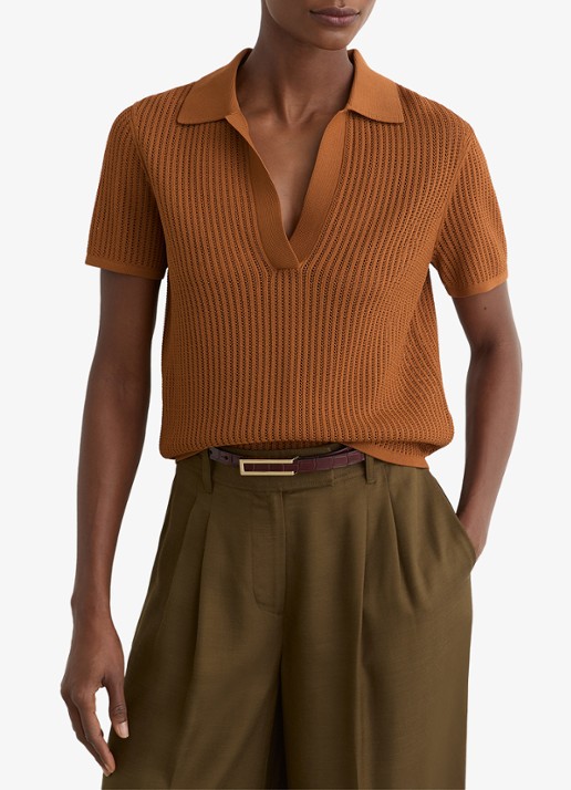Reiss Pippa regular fit polo met opengewerkt dessin - detail 2 oranje