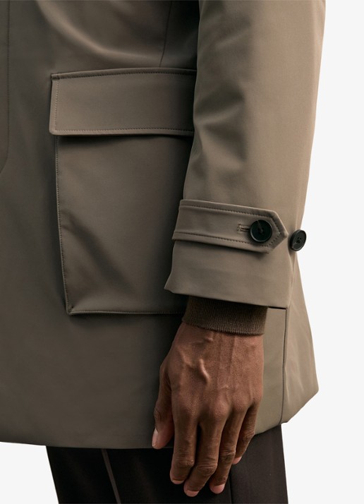 Reiss Player mantel met uitneembare voering  - detail 3 donkerbeige