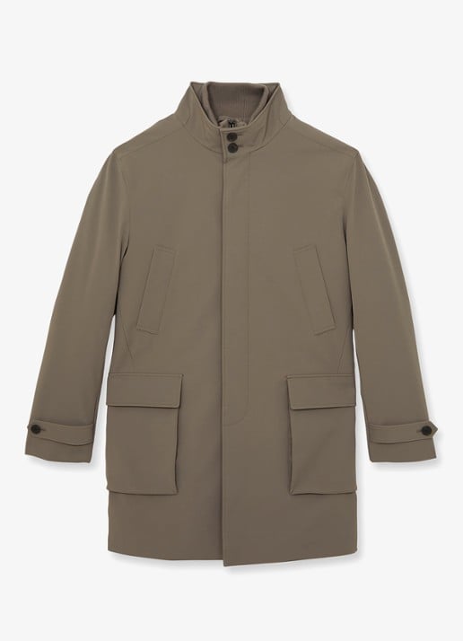 Reiss Player mantel met uitneembare voering  - voorkant 5 donkerbeige