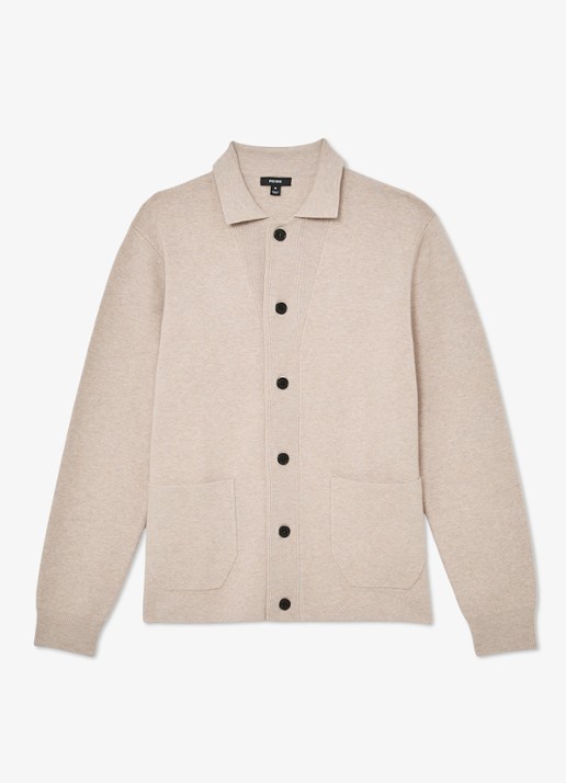 Reiss Plaza fijngebreid vest met opgestikte zakken  - voorkant 5 beige