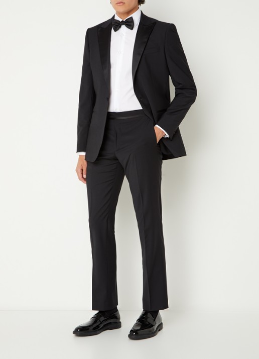 Reiss Poker slim fit pantalon met steekzakken - voorkant 3 zwart