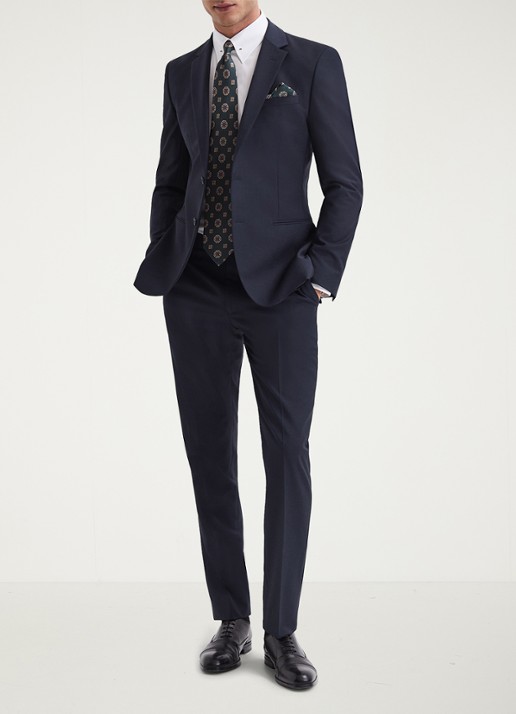 Reiss Poker slim fit pantalon met steekzakken - voorkant 4 donkerblauw