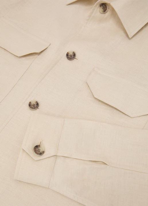 Reiss Polasio overshirt van linnen met borstzakken - detail 7 stone / beige