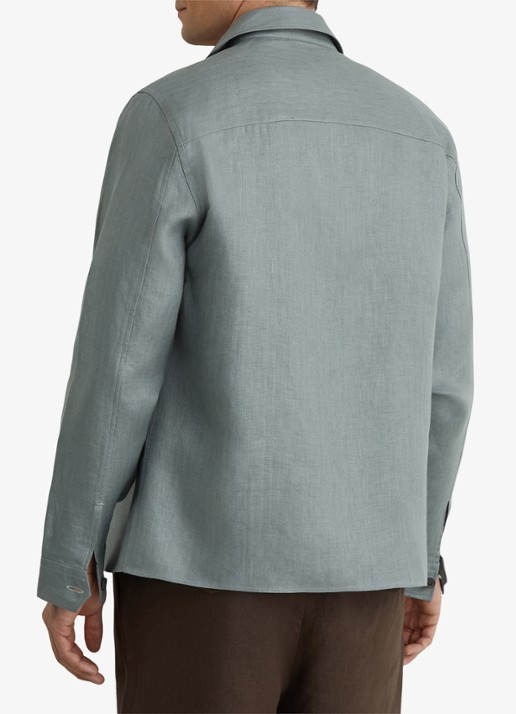 Reiss Polasio overshirt van linnen met borstzakken - achterkant 3 groen
