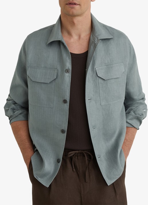Reiss Polasio overshirt van linnen met borstzakken - detail 5 groen