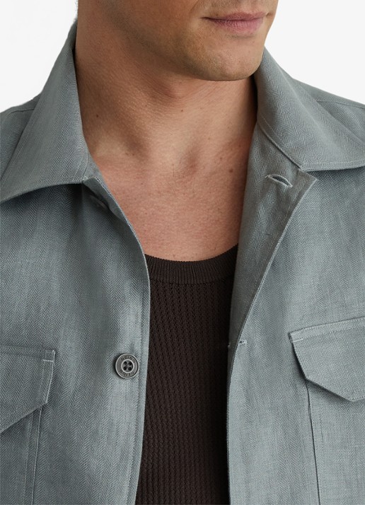 Reiss Polasio overshirt van linnen met borstzakken - detail 6 groen