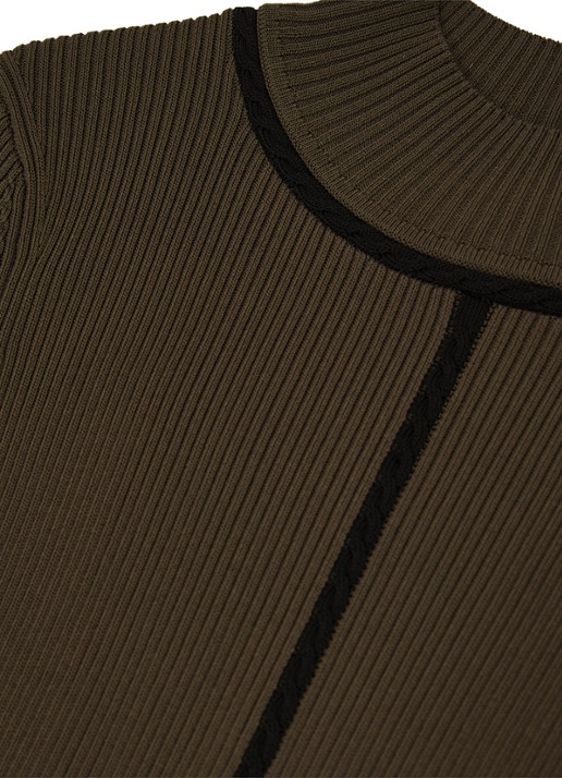 Reiss Polly midi ribgebreide jurk met opstaande kraag - detail 6 bronsgroen