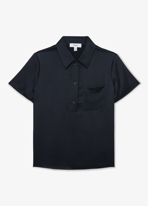 Reiss Polly tuniek van zijde - voorkant donkerblauw