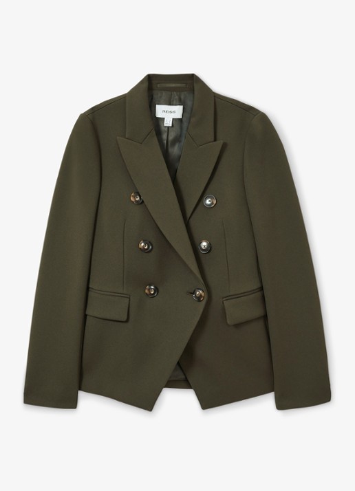 Reiss Priya double-breasted blazer met klepzakken - voorkant 3 bronsgroen