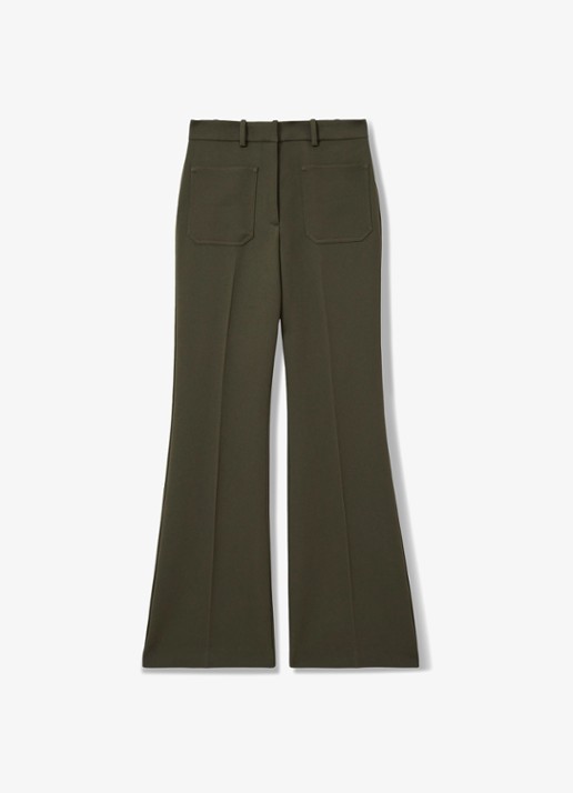 Reiss Priya high waist flared pantalon met steekzakken - voorkant legergroen