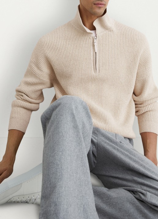 Reiss Prop ribgebreide trui met halve rits  - detail 5 beige