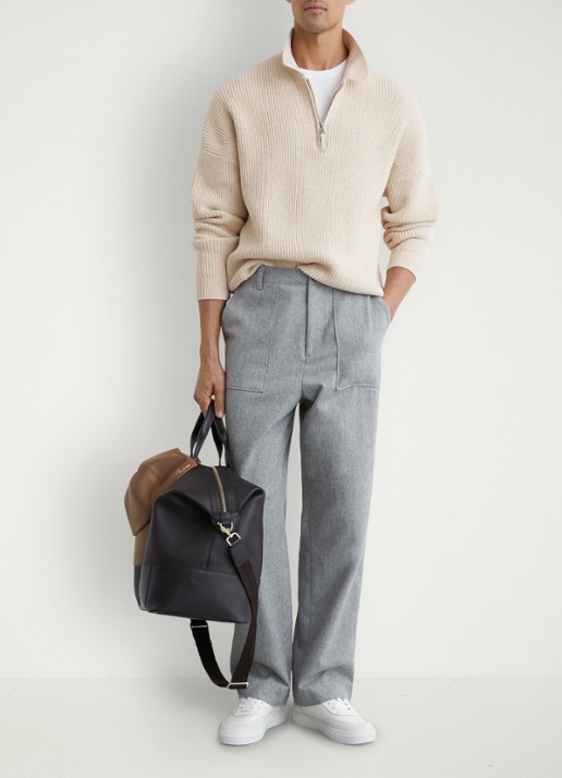 Reiss Prop ribgebreide trui met halve rits  - voorkant 3 beige