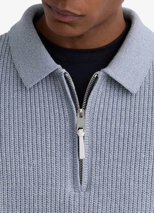 Reiss Prop ribgebreide trui met halve rits  - detail 3 lichtblauw