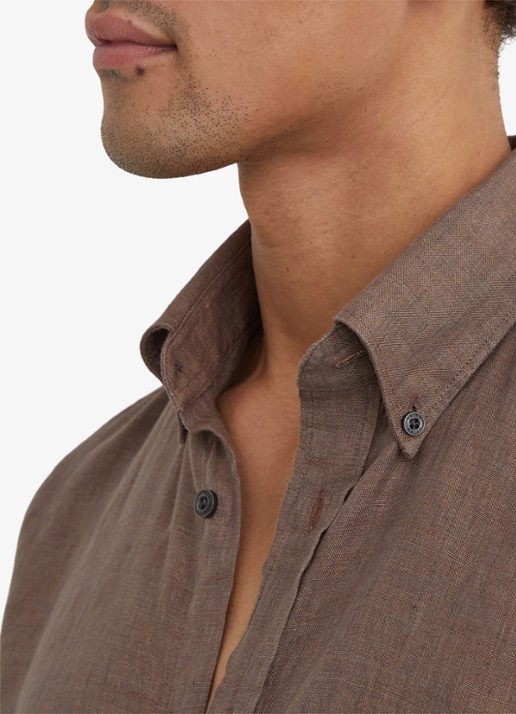 Reiss Queens regular fit overhemd van linnen - detail 3 bruin