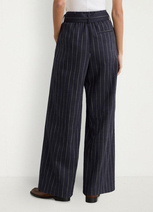 Reiss Rae high waist wide fit pantalon met krijtstreep - achterkant 3 donkerblauw