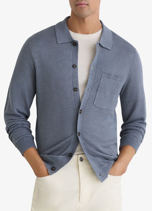 Reiss Rainham fijngebreid vest met borstzak - detail airforce blue / blauw
