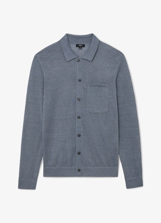 Reiss Rainham fijngebreid vest met borstzak - voorkant 4 airforce blue / blauw