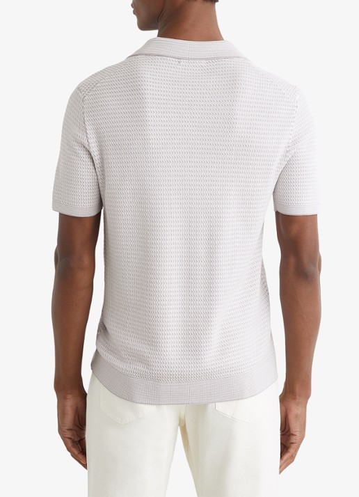 Reiss REDBURY Open-Collar Textured-Knit Polo Shirt - achterkant soft grey / grijs