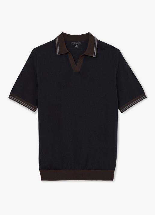 Reiss Redmire regular fit polo van merino wol - voorkant 5 donkerblauw