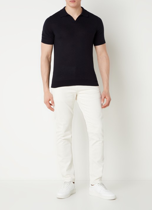 Reiss Regular fit fijngebreide polo van wol - voorkant 3 donkerblauw
