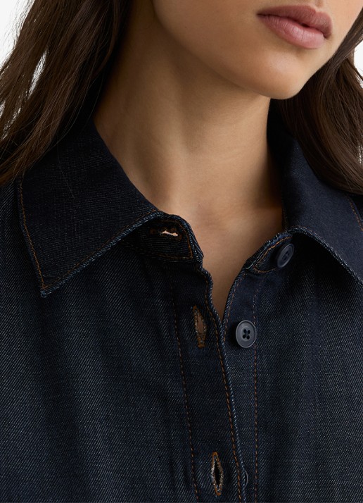 Reiss Remi midi blousejurk met ceintuur - detail 4 donkerblauw