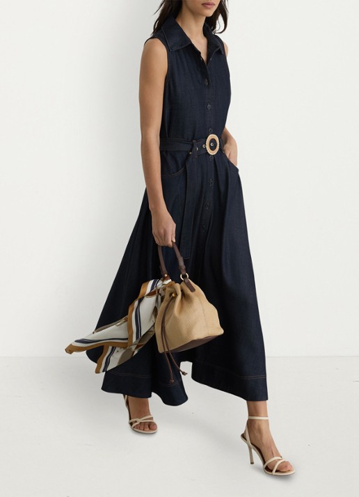 Reiss Remi midi blousejurk met ceintuur - detail 5 donkerblauw