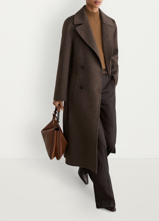 Reiss Rene double-breasted mantel met strikceintuur - voorkant 2 bruin