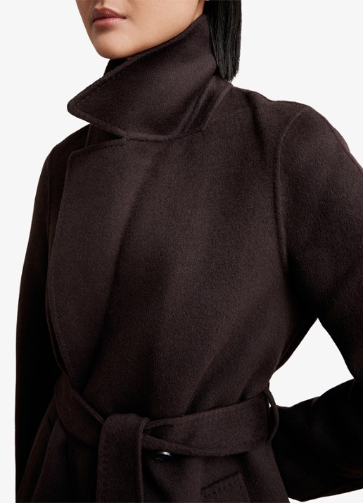 Reiss Rene mantel in wolblend met strikceintuur - detail 2 aubergine