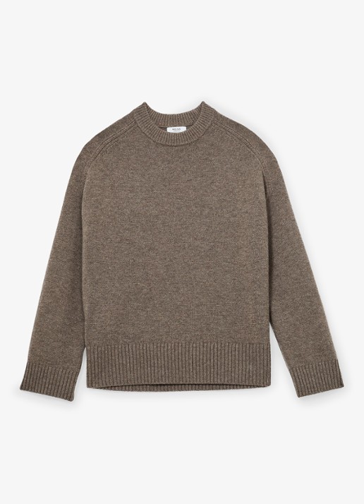 Reiss RILEY fijngebreide trui in kasjmierblend  - voorkant 5 beige